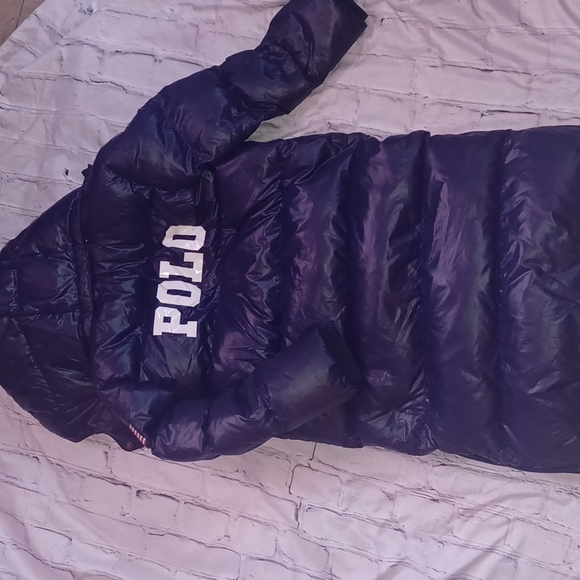 Polo long puffer coat with logo on back, flag on arm, and teddy bear inside - Picture 5 of 5